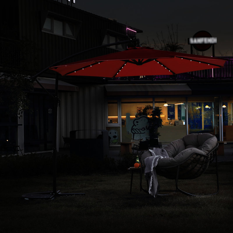 10ft Solar Led Offset Patio Umbrella, Saves Energy For Outdoor Hanging Umbrella - Orange 40 Lights, Stable Pole Knob, Spaces