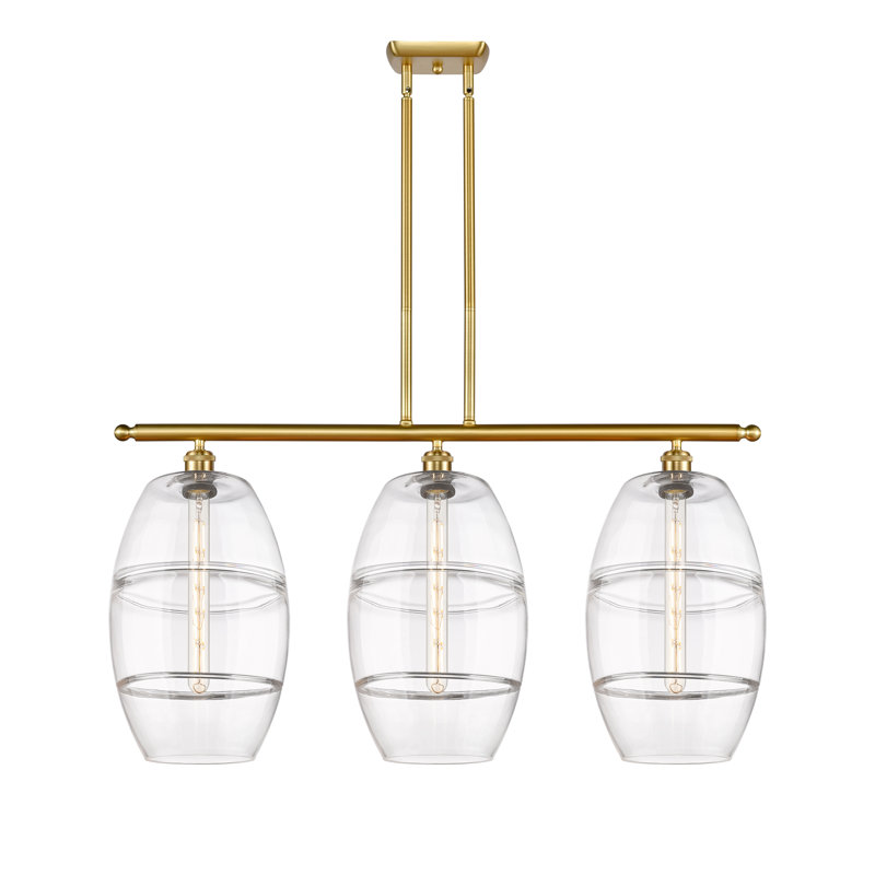 Luminaire suspendu pour îlot de cuisine 3 lumières Dundrod, Transparent, Or satiné