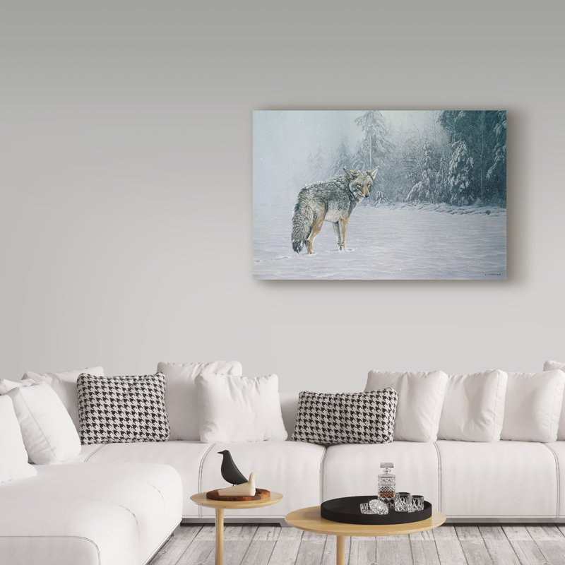 «Coyote In Snow» par Etelca, impression sur toile tendue, H 16 po x l 24 po x P 2 po