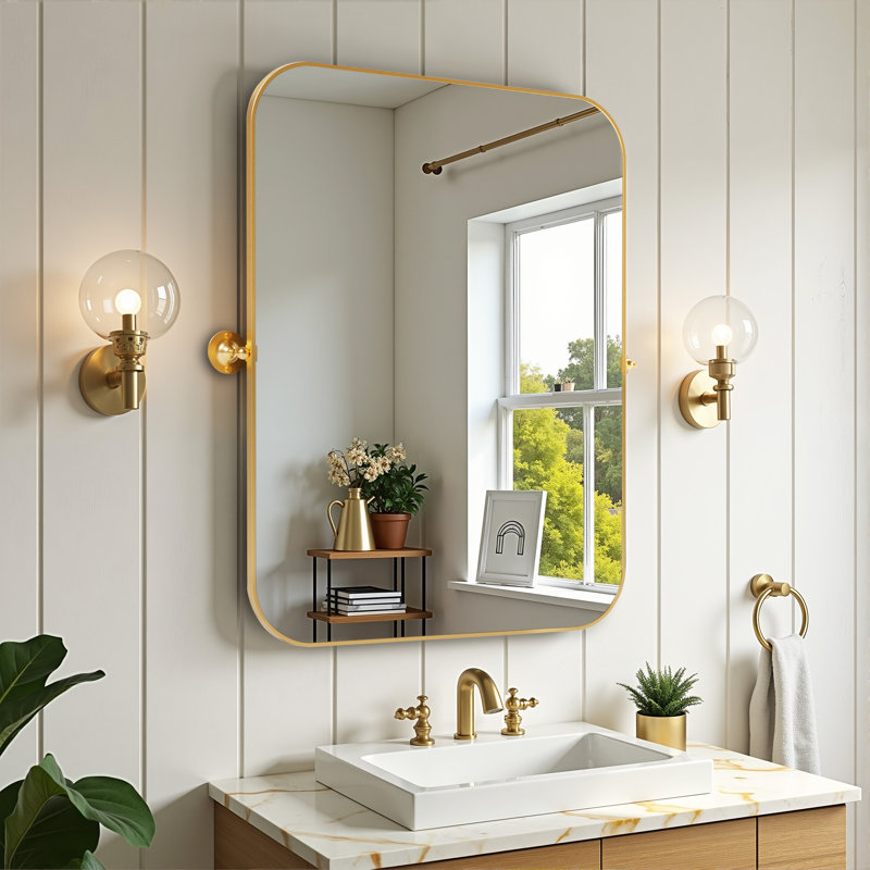 Qualls Metal Wall Mirror, Gold, 31" H x 24" W