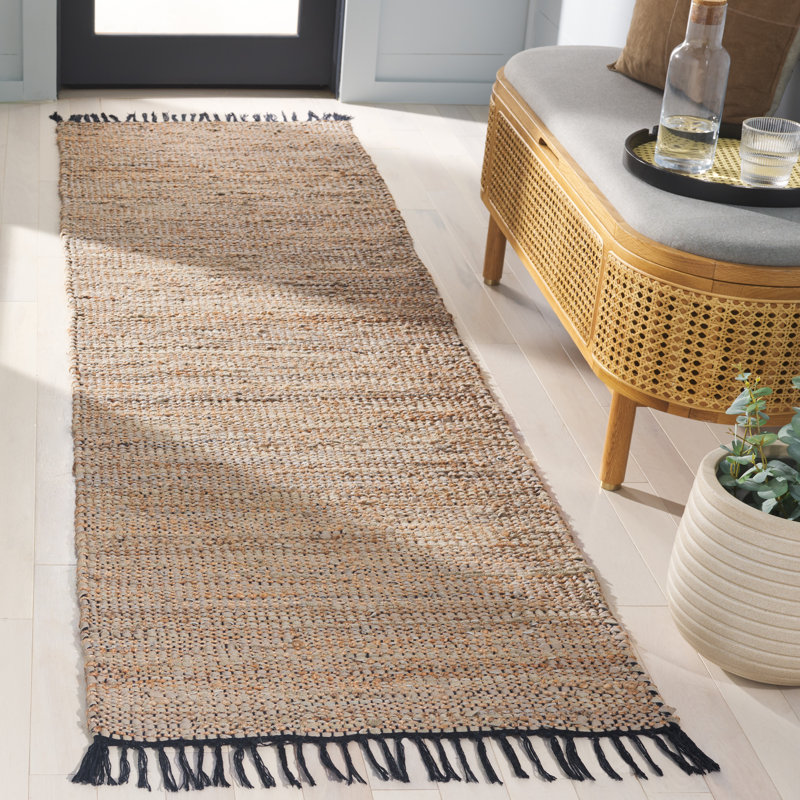 Marty Vintage Leather Hand Woven Leather, Jute, And Cotton Solid Color Rug, Runner 2'3" x 9'