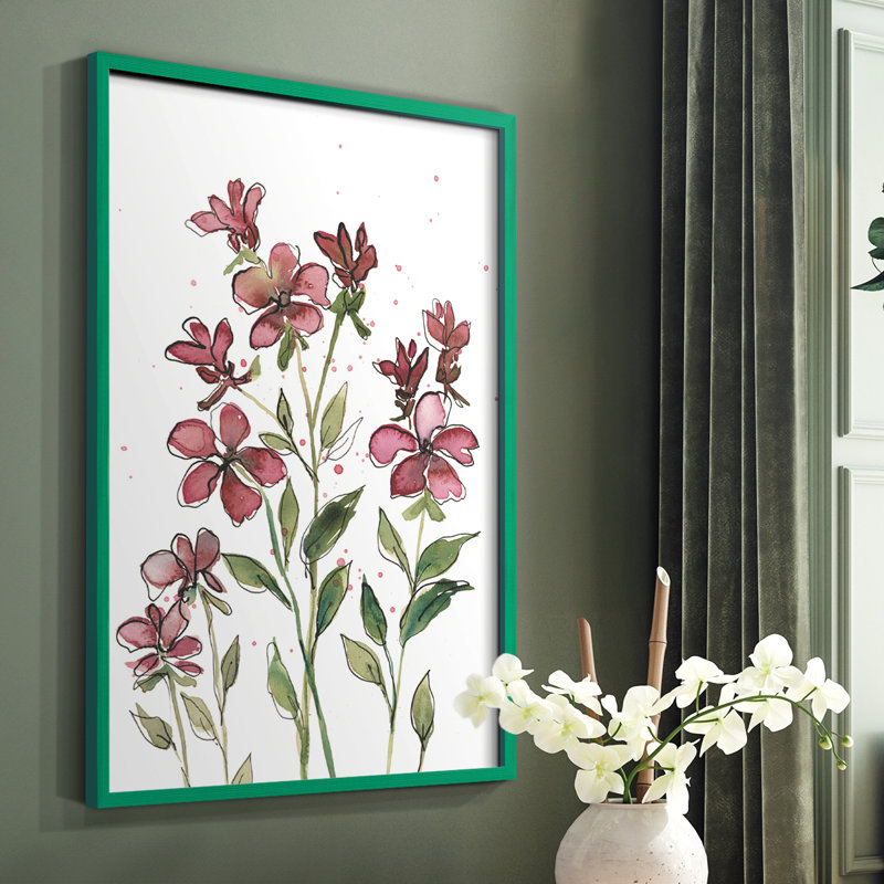 Aquarelle sur tiges florales II, reproduction encadrée - bois massif, Vert, H 10 po x l 8 po