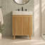 Meuble-lavabo simple LULA de 76 cm (30 po) d'aspect bois avec comptoir en pierre frittée couleur crème veinée or-136845789