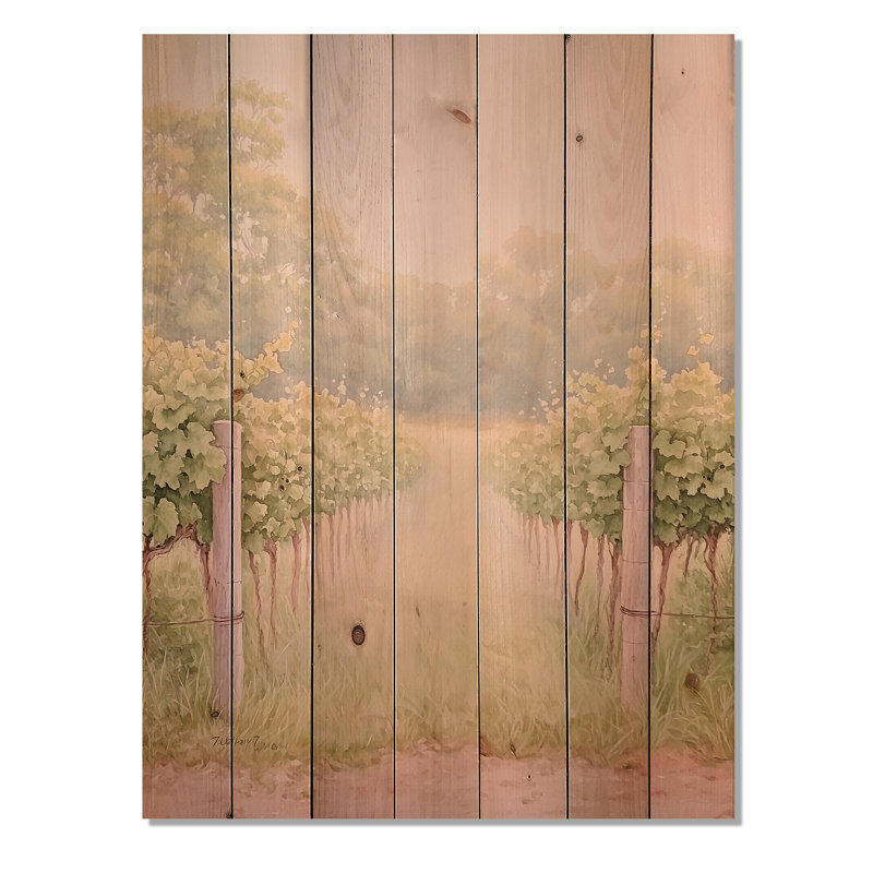 Golden Vineyard In Italy III - Traditional Landscape Wooden Wall Art On Natural Pine Wood, 40" H x 30" W
