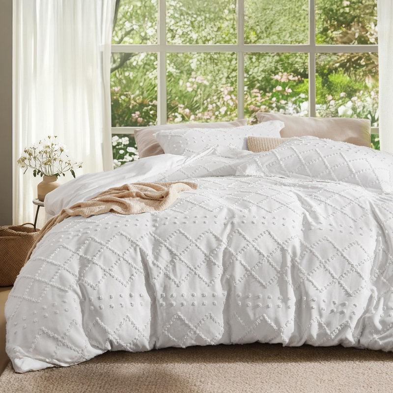 Bedsure Boho Duvet Cover Set- Embroidery  Home Bedding Set, Full Duvet Cover + 2 Standard Shams, White