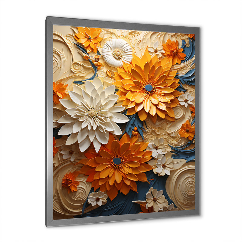 Ettring - Floral Wall Art Living Room_106165, H 32 po x l 16 po x P 1 po, Impression argent sur toile encadrée