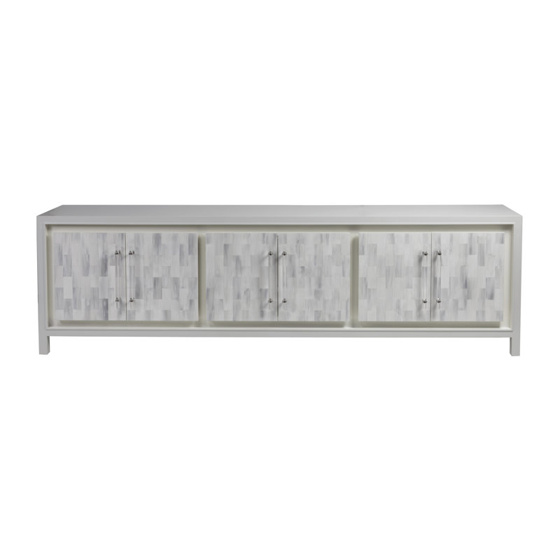 Signature Designs Elation White Long Media Console, Light Gray/White