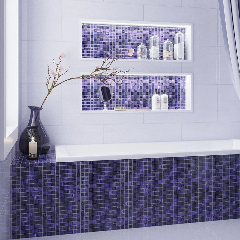 11" x 11" Straight Edge Glass Mosaic Sheet Wall & Floor Tile, Purple