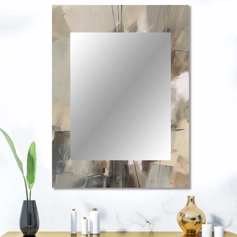 Abstract Design Shapes I - Abstract Collages Mirror, Beige Decorative Wall Mirror, Printed Metal Art, 40" x 30"