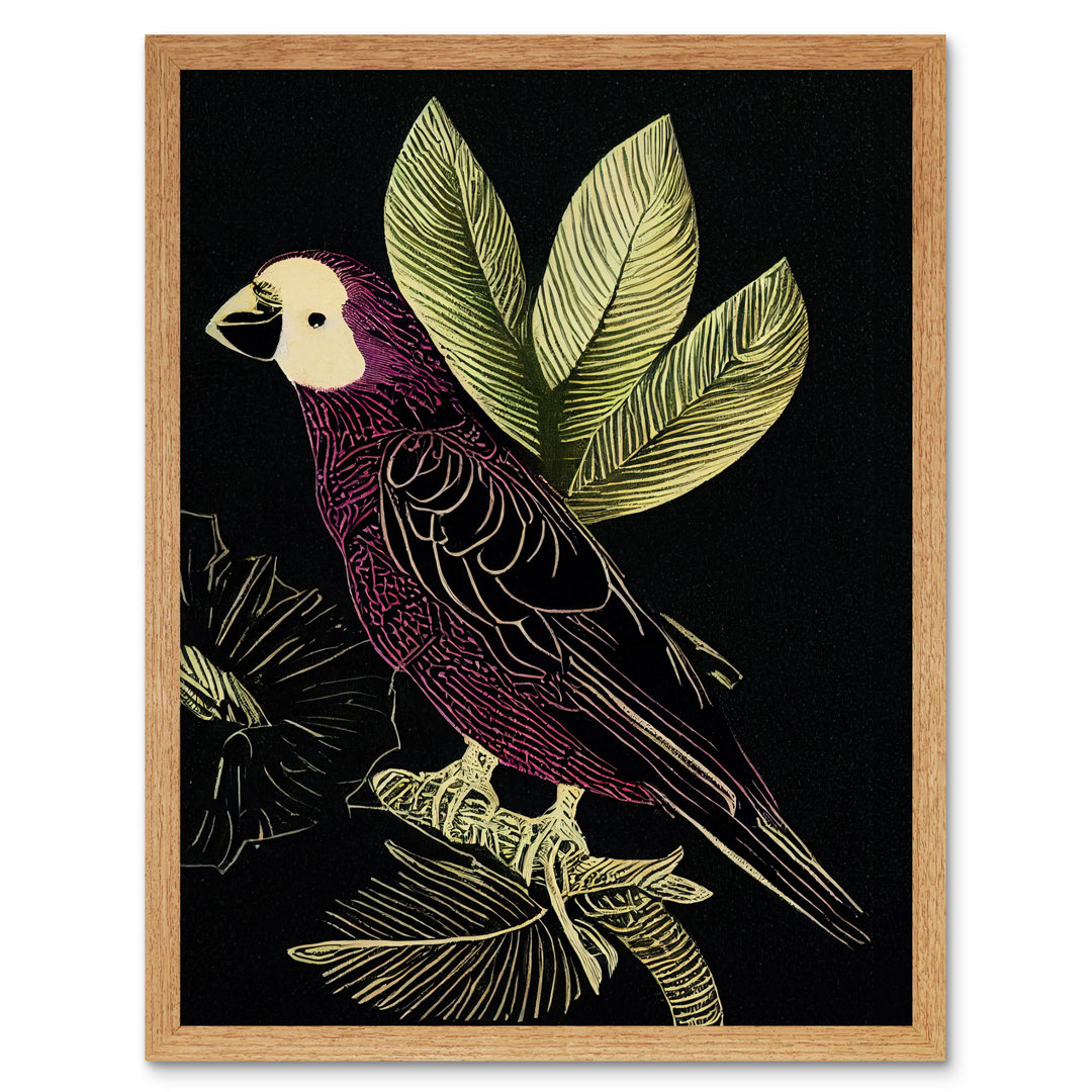 Parrot Leaves Tree Branch Vintage Linocut - Print