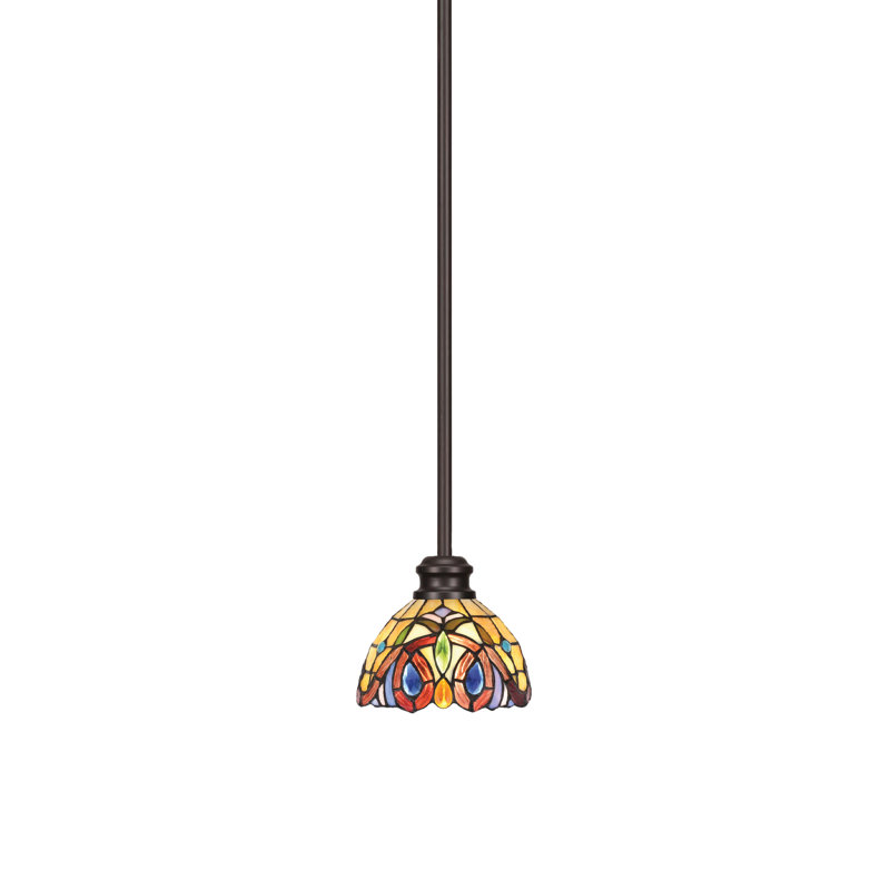 Edge Stem Hung Mini Pendant Shown In Espresso Finish With 7" Lynx Art Glass
