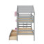 Lit superposé simple au-dessus de simple avec 2 tiroirs, 1 boîte de rangement, 1 tablette, fenêtre et toit-1081025413