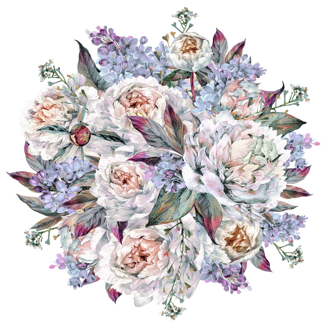 Watercolor Lilac Peony Bouquet Wall Sticker