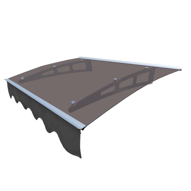 Auvent de porte - 47 po x 34 po. Toit en polycarbonate. Rouille - Supports. Chauffer. Extérieur. Auvent brun foncé avec vent profond de 34 po