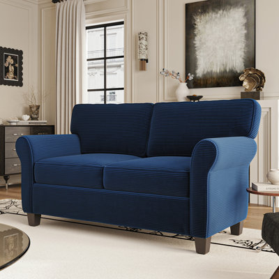 57" Modern 2-Seater Loveseat Sofa with Removable Cushions, Padded Armrests & High-Rebound Sponge, Solid Wood & Composite Frame, Easy Assembly for Living Room, Bedroom, Office,Blue