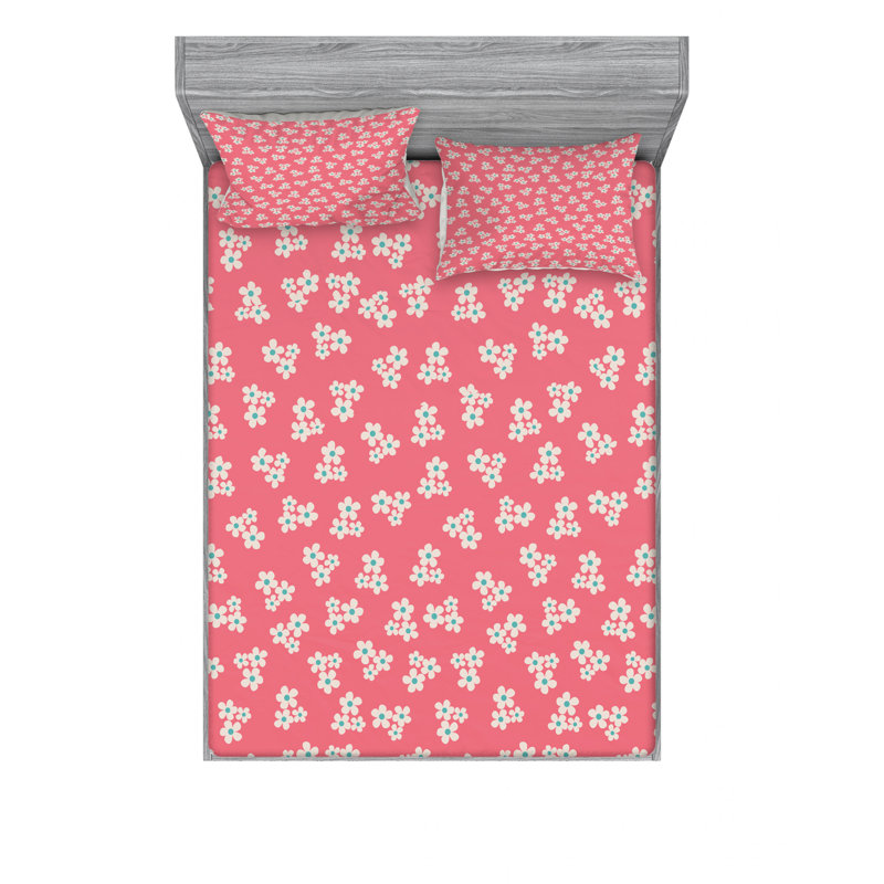 Microfiber Floral Sheet Set, Queen Sheet Set with Fitted Sheet