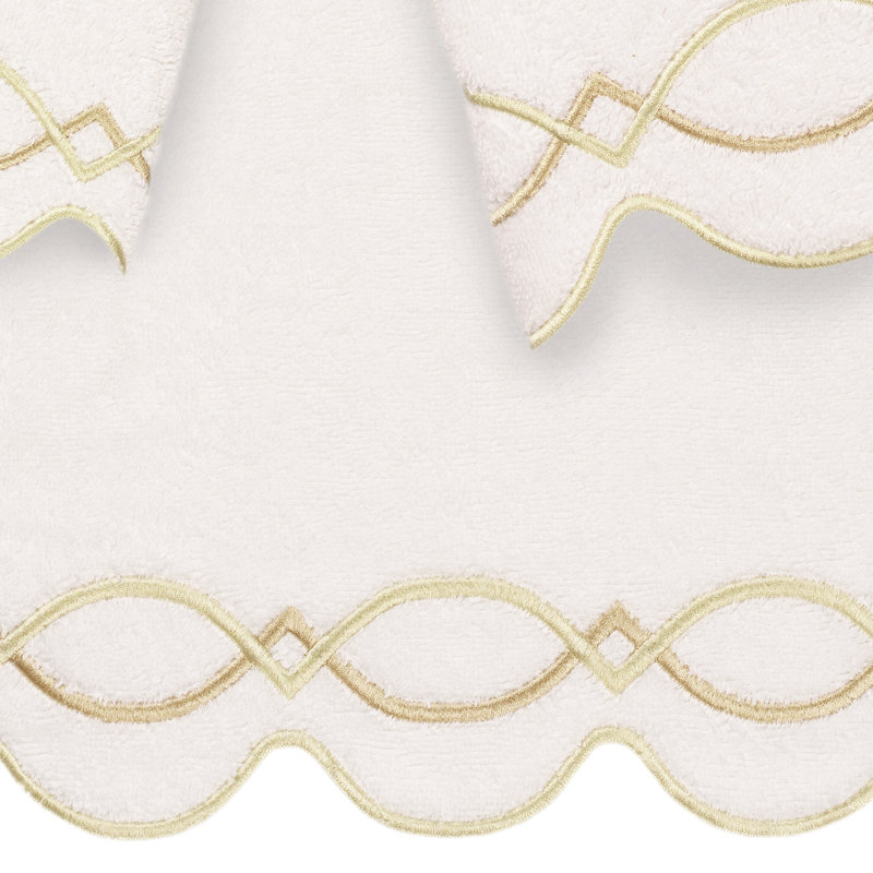  Ensemble de serviettes 100% coton turque à motif festonné 3 pièces, Ensemble 3 serviettes de bain, Blanc / beige