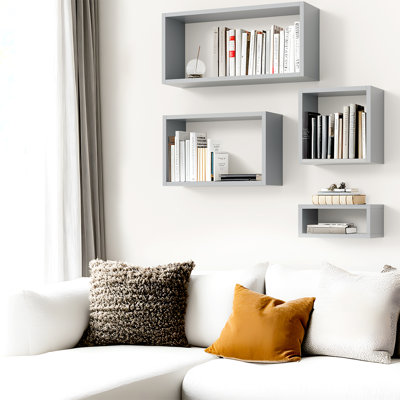  Wall Mount Cube Shelf Set Of 4, Floating Cube Shelves For Space Discovery, Grey