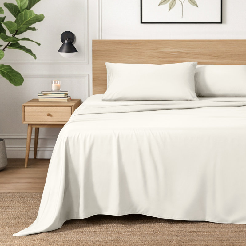 Ensemble de draps en micro-fibre, Ensemble de draps pour taille de lit double TG ave, Crème