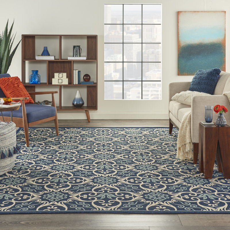 Tapis bleu marine traditionnel Janyce, Rectangle 9 pi 3 po x 12 pi 9 po