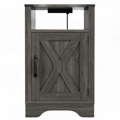 Farmhouse Nightstand Side Table with Electrical Outlets Charging Station by Gracie Oaks