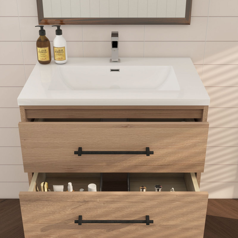 Victoria 29.5'' Red Oak Freestanding Bathroom Vanity with Acrylic Top