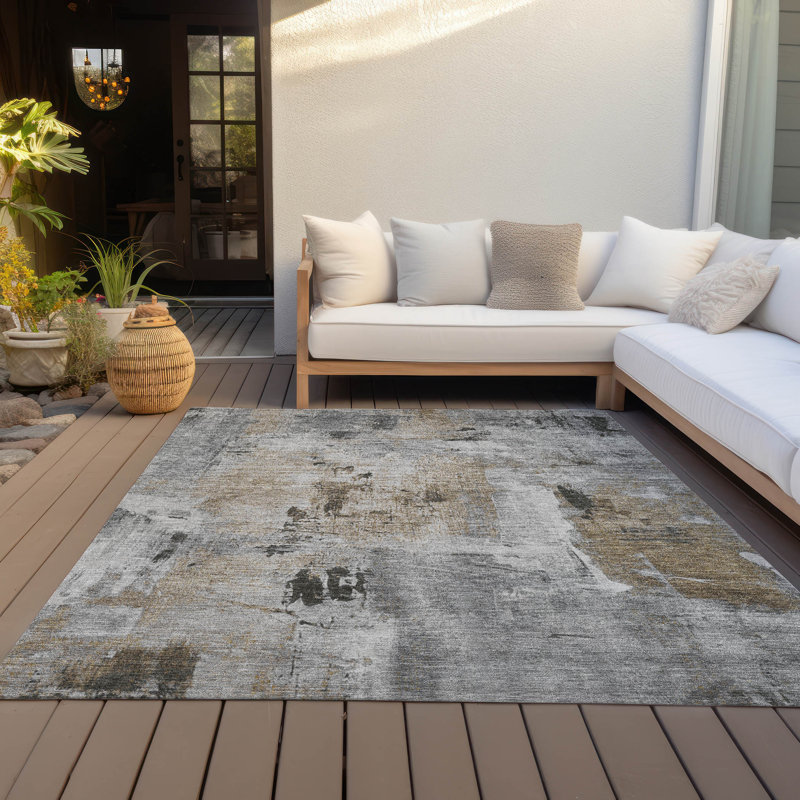 Gray Abstract Washable Synthetic Area Rug 46" x 30"