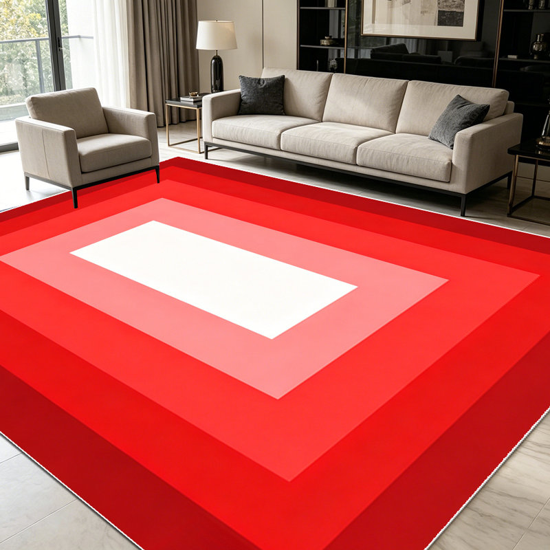 1PC Layered Red Gradient Geometric Rectangular area rugs for Living Room, Soft and Comfortable, Suitable for all seasons, easy-to-maintain, machine washable Indoor floor mat, Under Table Farmhouse suitable for dining room, bedroom, front entryway,