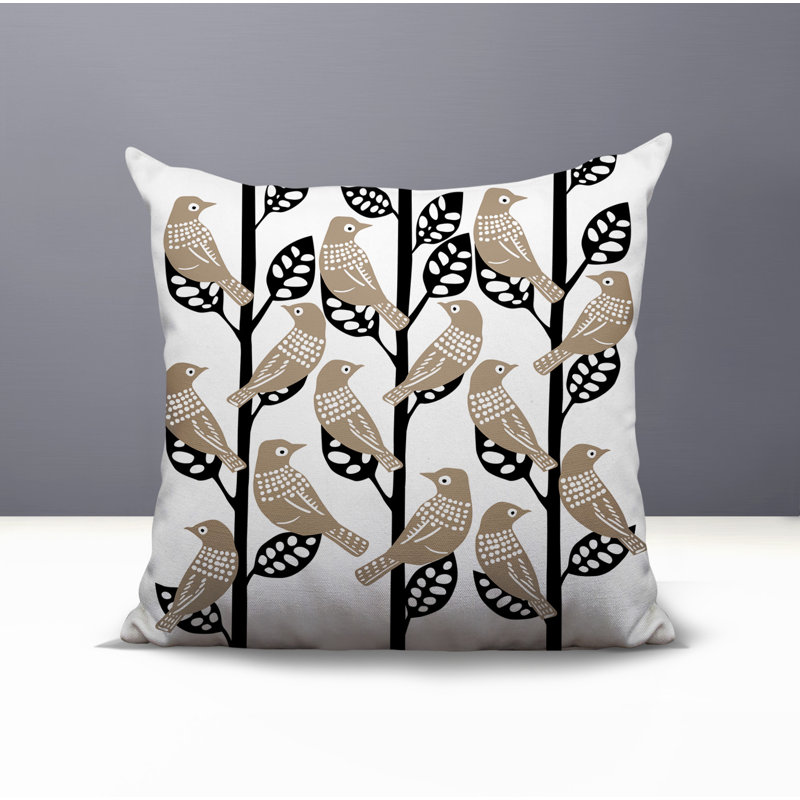 Oreiller carré réversible intérieur / extérieur Tanza Bird, Beige, Carré 19 po