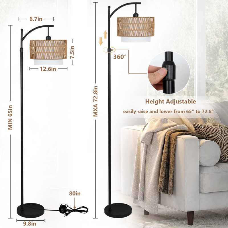 Lampe sur pied traditionnelle 72,8 po Byun, Noir