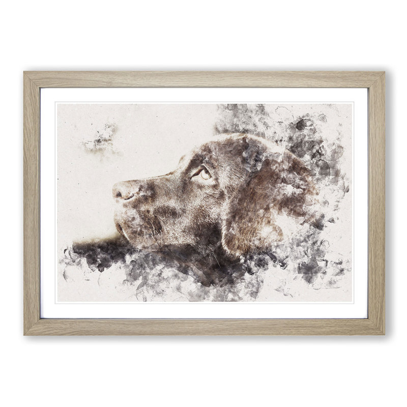 Chocolate Labrador Portrait - Picture Frame Painting Print, 40cm H x 60cm W x 2cm D, Oak Framed