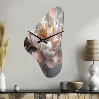 Horloge murale en marbre, pivoine et or rose III