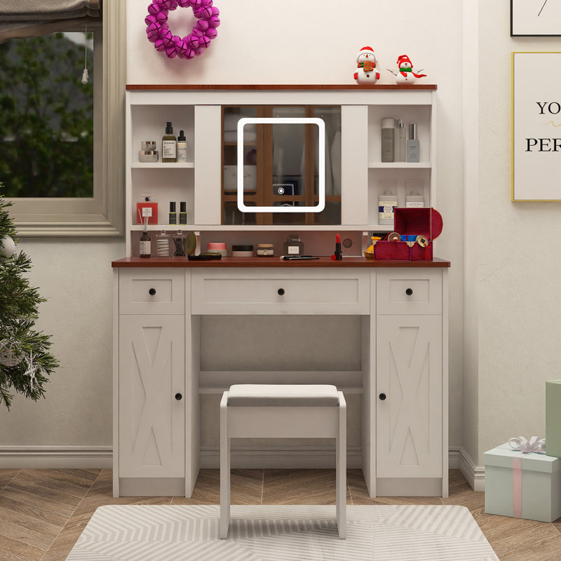 Bureau de coiffeuse avec miroir coulissant Farmhouse