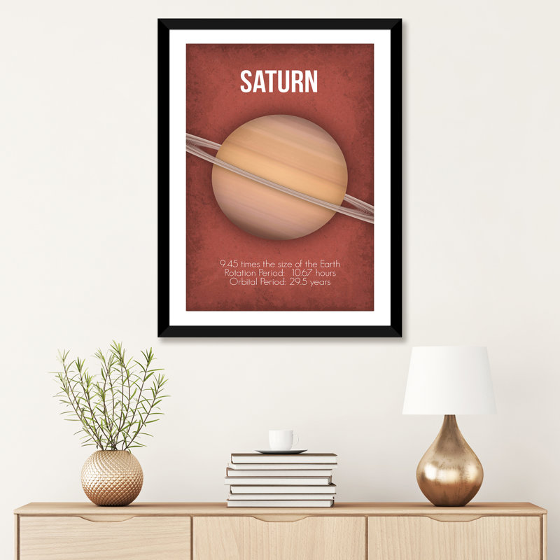 Décoration murale pour enfants Saturn, Papier encadré noir, H 24 po x l 16 po x P 1 po
