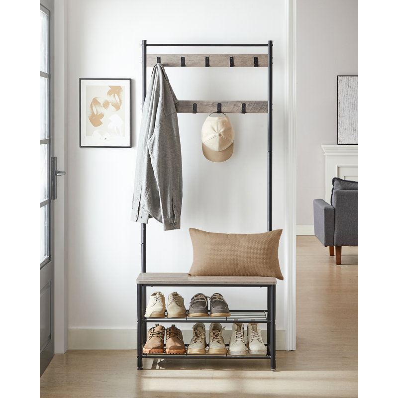 Parke Hall Tree 27.6'' Wide with Bench and Shoe Storage, Black/Greige