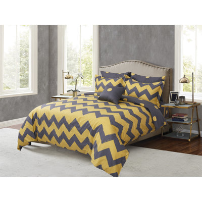 Ensemble de housse de couette réversible 100% coton jaune / gris 4 pièces
