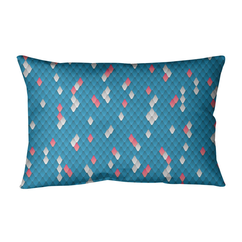 Housse de coussin lombaire à échelles serpent, Bleu / Rose, Faux lin