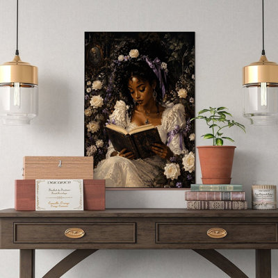 Canvas Wall Art Gothic Rose Garden Woman Reading Vintage Book Art Vintage Poster Print Home Decor