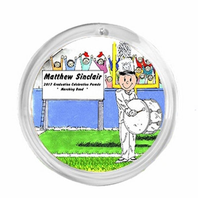 Personalized Round Christmas Ornament: Marching Band - Bass Drum - Male