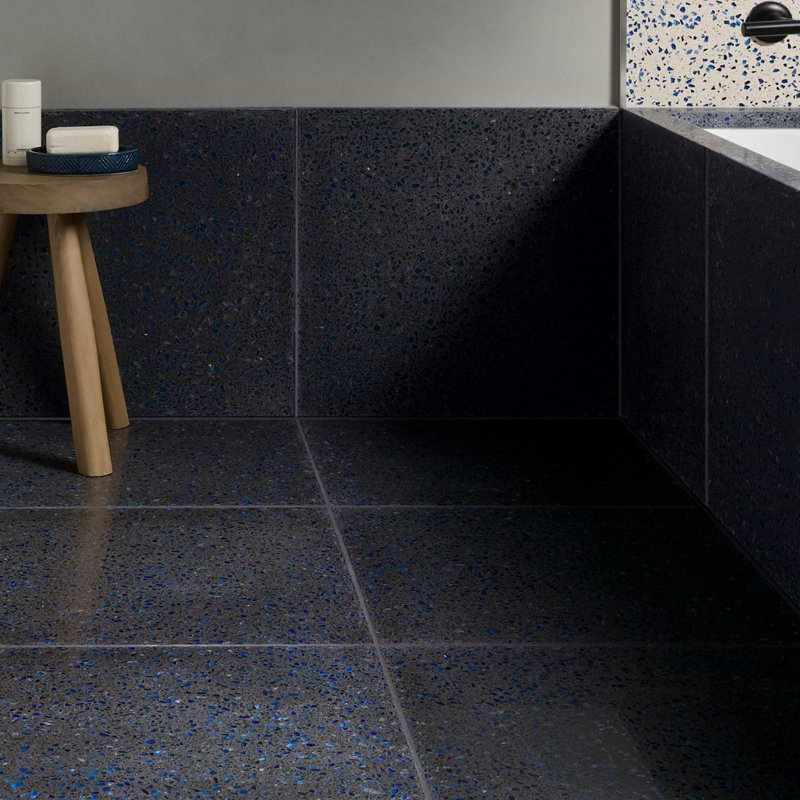 Veritas Terrazzo 16X16 Polished Terrazzo Tile, Blue/Gray