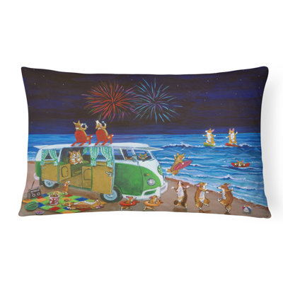  Coussin décoratif intérieur / extérieur Corgi Beach Party