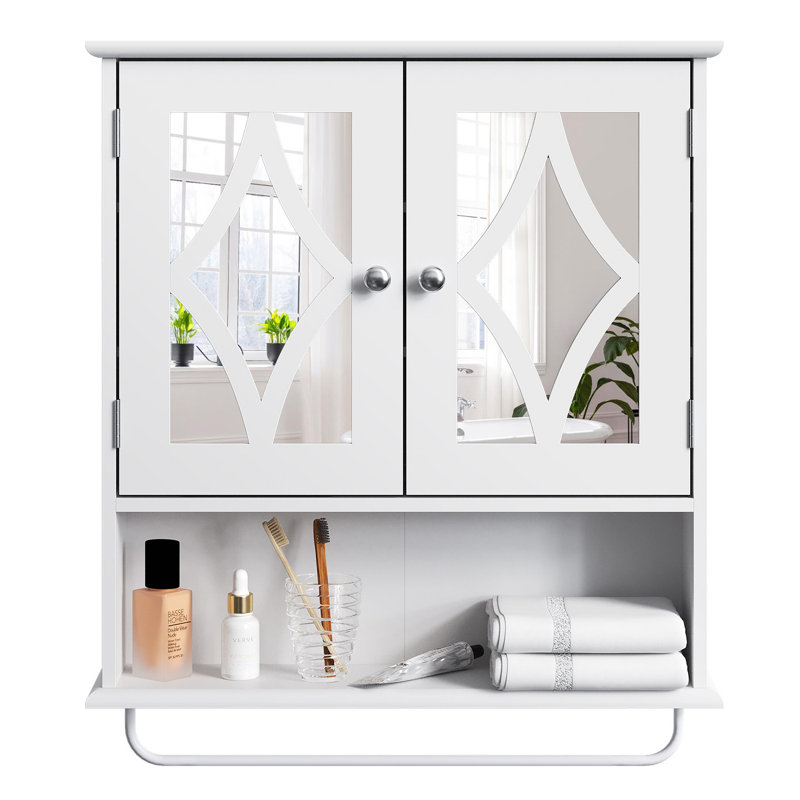 Armoire à pharmacie avec porte-serviettes et tablettes réglables l 22 po x H 25,6 po, Blanc