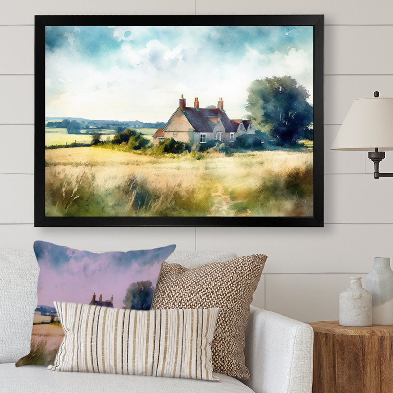 «Runako England Small Town Cottage I - Landscape Cottage», art mural encadré, Cadre photo noir, H 12 po x l 20 po x P 1 po