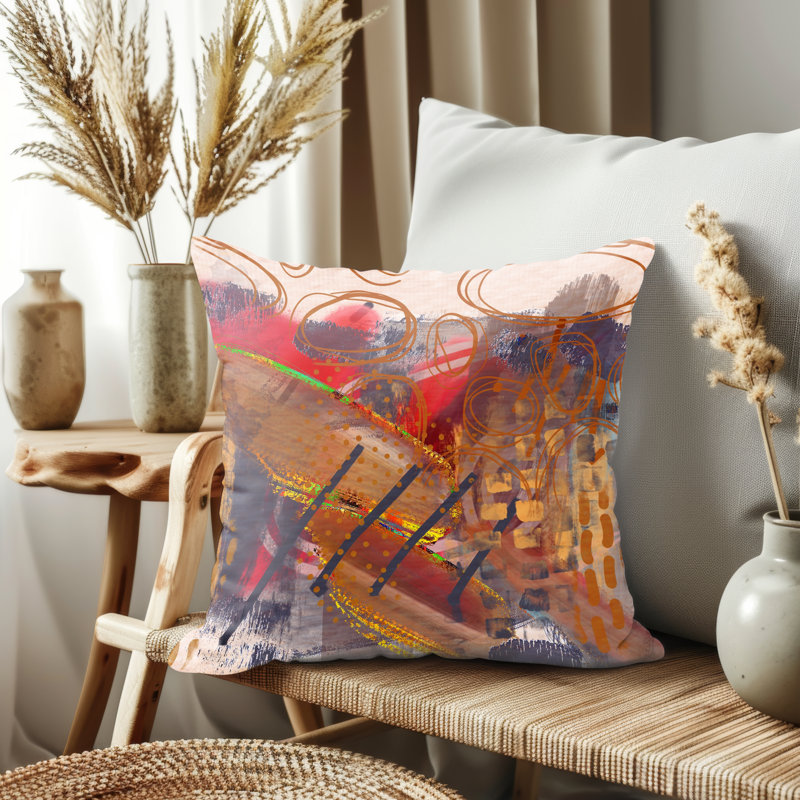 Housse de coussin, Orange / beige / brun abstrait, H 21,5 po x l 21,5 po
