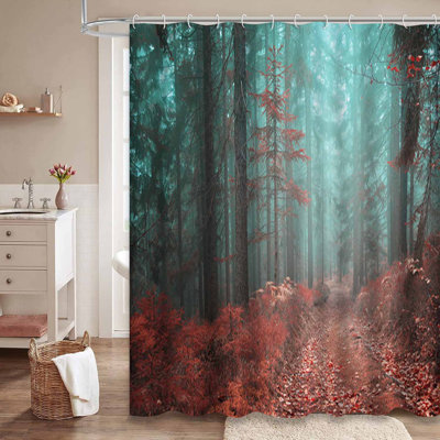 Magnifique rideau de douche mystique orange rouge vert avec 12 crochets