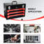 Coffre à outils 20 po à 3 tiroirs en métal, noir et rouge, glissière à roulement, loquet, boîte de rangement en acier pratique, portable, solution robuste