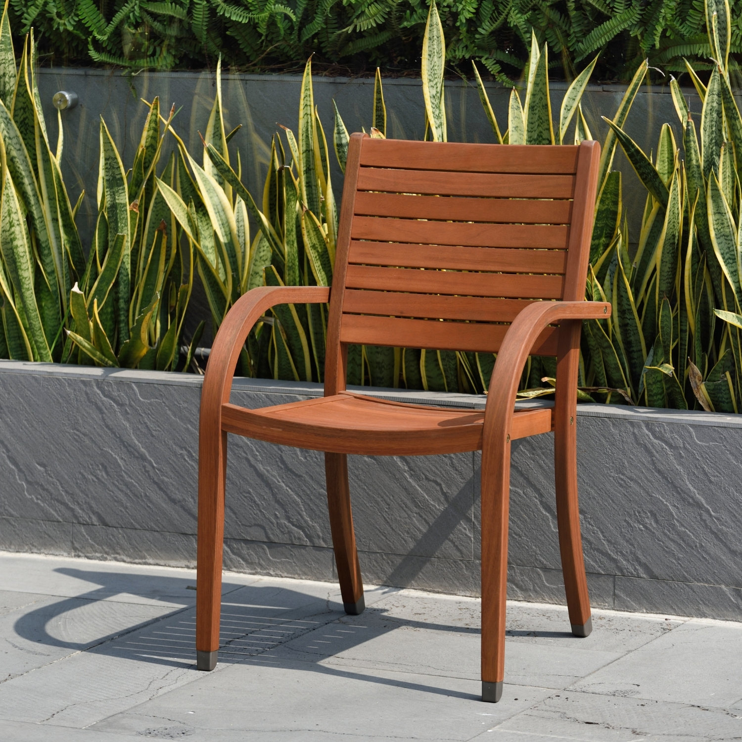 Alyisa Stackable Eucalyptus Patio Side Chair, Dark Wood