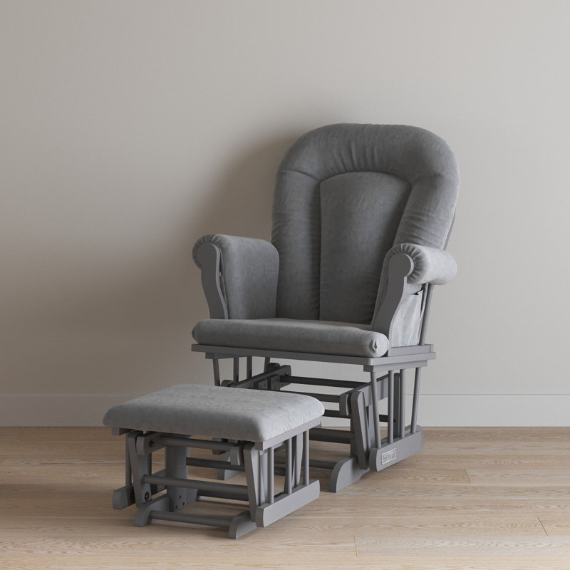Serene Gliding Rocker and Ottoman in Cool Gray with Dark Gray Cushion