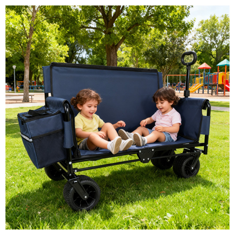 Chariot pliable robuste avec siège de banc et sac isotherme - Chariot tout-terrain d'une capacité de 500 lb pour le camping, la plage et le jardin