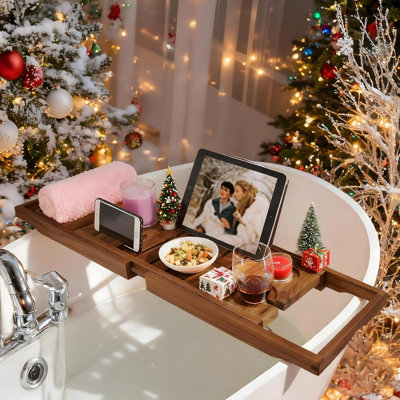 Plateaux de baignoire en teck, plateaux de baignoire extensibles en bois, baignoires de luxe et accessoires de salle de bain, cadeaux parfaits pour la pendaison de crémaillère, les anniversaires, les mariages et les anniversaires